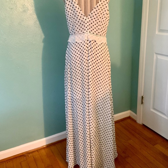Stunning Details White Black Swiss Dot Maxi Dress Ruffles Panels Crochet S M L - Picture 5 of 16